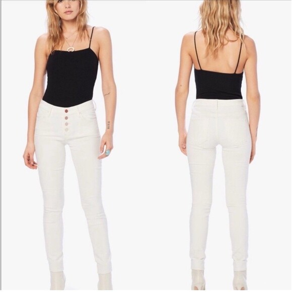 Mother The Pixie Size 29  High Rise Skinny Jeans Taste The Rainbow Cream Buttons - Picture 13 of 13
